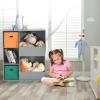 HONEY JOY 5 Cubbies Kids Toy Storage Organizer, Children Bookcase and Bookshelf w/2 Storage Boxes, Wooden Multi-Bins Toy Storage Display Cabinet for Playroom, Nursery, Daycare, Kindergarten(Gray) view 2