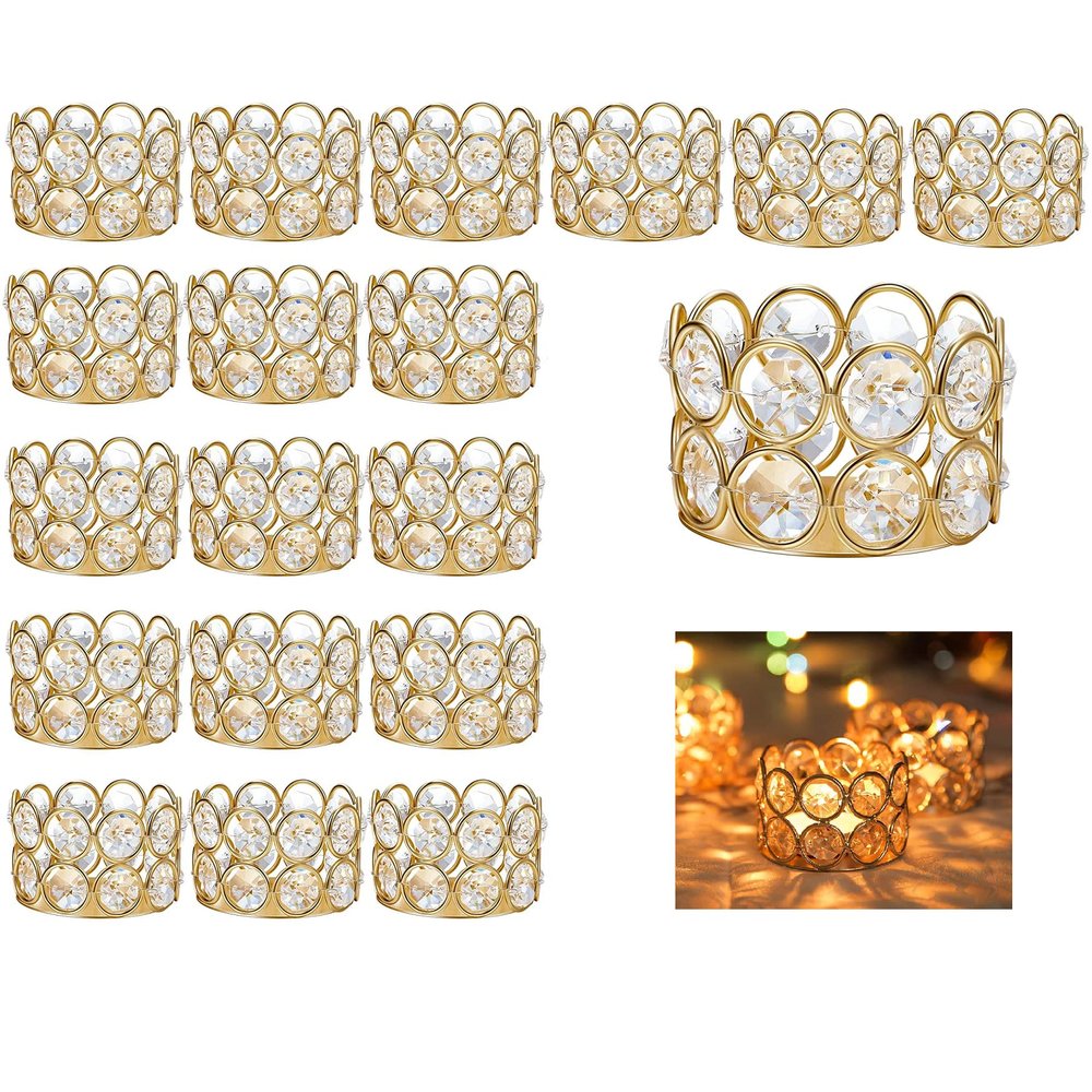 Gold Crystal Tealight Candleholders - Pack of 20 Tea Lamp Candle Holders