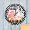 Art Clock Happy Valentine's Day Gnome Clock Black Buffalo Plaid Gnome Couple Wooden Clocks Valentine's Day Gift to Wife Battery Wood Clocks 15inch Birthday to Women view 3