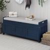 P PURLOVE Wood Storage Bench with 3 Shutter Doors, Shoe Bench with 2 Size Storage Space and with Removable Cushion and Hidden Storage Space for Entryway view 3