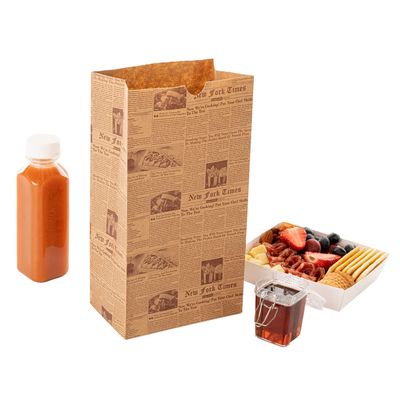 Restaurantware Bag Tek 8 Lb Disposable Lunch Bags 100 Sturdy Take Out Bags - Flat Bottom Microwavable Kraft Newsprint Design Paper Bags Freezable Great For Restaurants Cafes And Bakeries