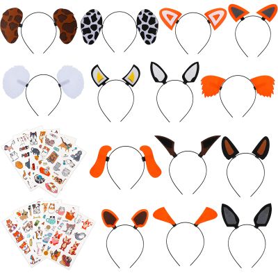 14 Pcs Dog Ears Headband, Puppy Ears for Dog Party Birthday Party Supplies with 10 Sheets Puppy Tattoos Photo Booth Props