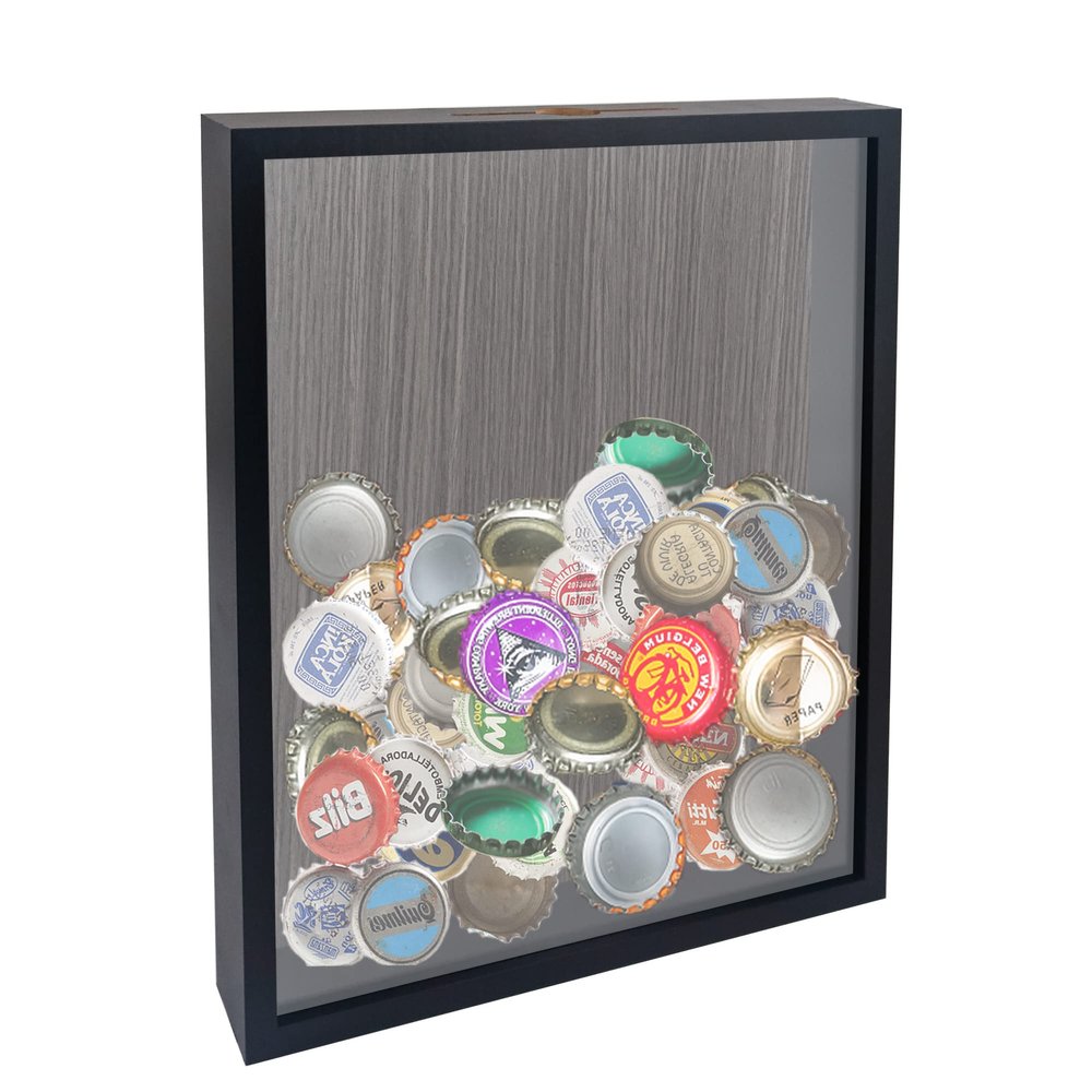 GraduationMall 11x14 Top Loading Shadow Box Frame with HD Glass,Wood Display Case with Slot,1.25 inches Interior Depth,Ideal for Wine Bottle Caps,Tickets,Shells,Stamps and More,Black