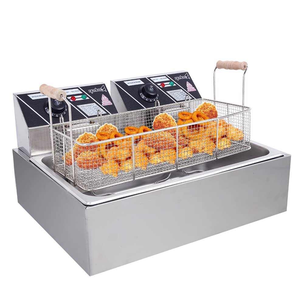 5000W 22L Electric Deep Fryer with 2 11.63QT/11L Removable Baskets for Commercial and Home Use, Professional Grade, Stainless Steel