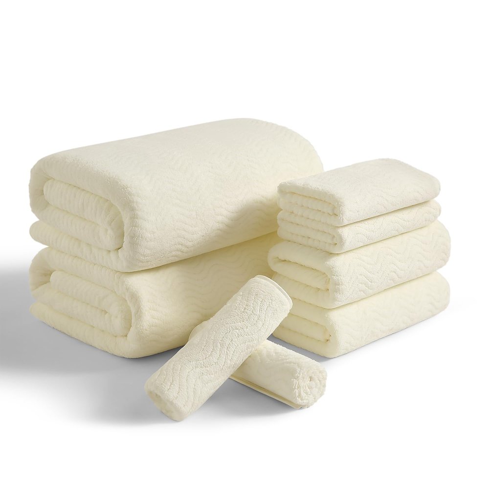 8 Piece Bath Towel Set |2 Oversized Large Bath Sheet,2 Hand Towels,4 Washcloths| Ultra Soft Cozy Bath Towel Set for Bathroom Hotel Gym Spa,Highly Absorbent Quick Dry Bathroom Towel Collections,Cream
