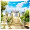 BELECO Fantasy Castle Garden Tapestry Wall Hanging 118x78 Inch Stairway to Castle Tapestry Garden Fountain Flowers Trees Blue Sky White Clouds Garden Castle Wall Decor for Home Bedroom Living Room view 1