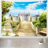 BELECO Fantasy Castle Garden Tapestry Wall Hanging 118x78 Inch Stairway to Castle Tapestry Garden Fountain Flowers Trees Blue Sky White Clouds Garden Castle Wall Decor for Home Bedroom Living Room view 2