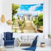 BELECO Fantasy Castle Garden Tapestry Wall Hanging 118x78 Inch Stairway to Castle Tapestry Garden Fountain Flowers Trees Blue Sky White Clouds Garden Castle Wall Decor for Home Bedroom Living Room view 4
