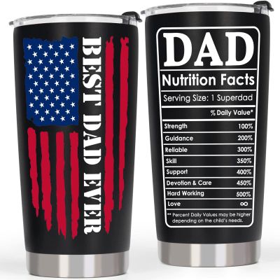 AREOK Fathers Day Gift for Dad from Daughter Son Kids - Best Dad Ever Nutrition Facts Tumbler Birthday Gifts, Fathers Day Coffee Tumbler Cup, 20 OZ