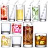 [ 12 Pack ] Glass Cups with Glass Straws, 12oz Highball & Rock Drinking Glasses, Everyday Drinkware Glasses Set, Cute Tumbler Cup, Kitchen Glasses for Iced Coffee, Water, Beer, Cocktail, Whiskey Gift. view 1