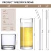 [ 12 Pack ] Glass Cups with Glass Straws, 12oz Highball & Rock Drinking Glasses, Everyday Drinkware Glasses Set, Cute Tumbler Cup, Kitchen Glasses for Iced Coffee, Water, Beer, Cocktail, Whiskey Gift. view 2