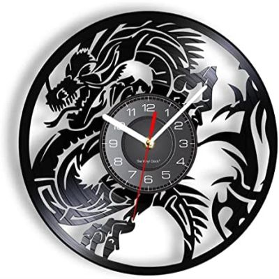 12 Inch Wall Clock China Loong Dragon Vinyl Record Wall Clock Eastern Cultures Home Decor Disk Crafts Silent Watch