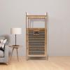 Bamboo Clothes Hamper Wood Shelf Laundry Washing Basket Multi-layer Dirty Clothes Organizer Collector with Fabric Bag for Bedrooms Laundry Room Bathroom Living Room (Style 1) view 2