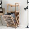 Bamboo Clothes Hamper Wood Shelf Laundry Washing Basket Multi-layer Dirty Clothes Organizer Collector with Fabric Bag for Bedrooms Laundry Room Bathroom Living Room (Style 1) view 3