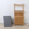 Bamboo Clothes Hamper Wood Shelf Laundry Washing Basket Multi-layer Dirty Clothes Organizer Collector with Fabric Bag for Bedrooms Laundry Room Bathroom Living Room (Style 1) view 4