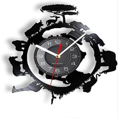 12 Inch Wall Clock African Wild Animals Landscape Modern Design Jungle Animals Wall Clock Africa Sunset Wall Decor Vintage Vinyl Record Wall Clock