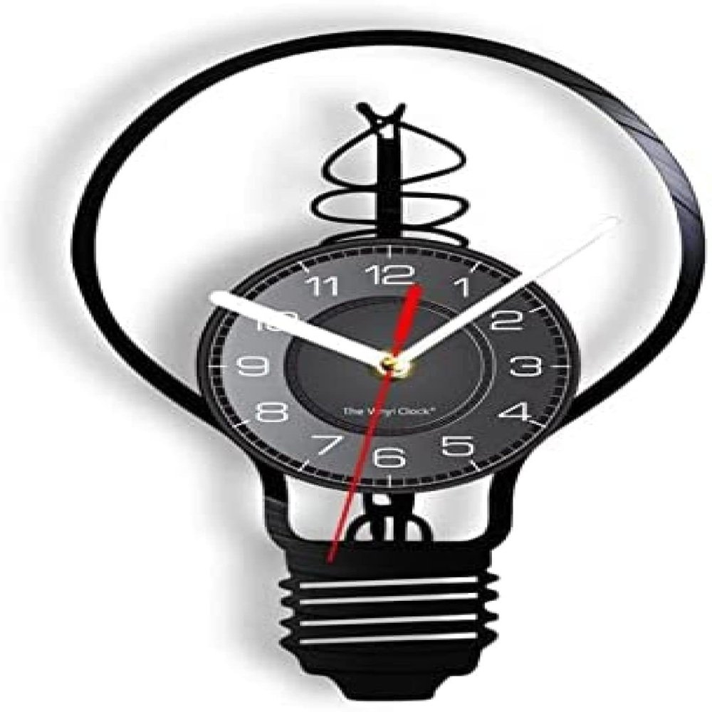12 Inch Wall Clock Light Bulb Design Vinyl Record Wall Clock Incandescent Living Room Industrial Decor Modern Silent Quartz Watch