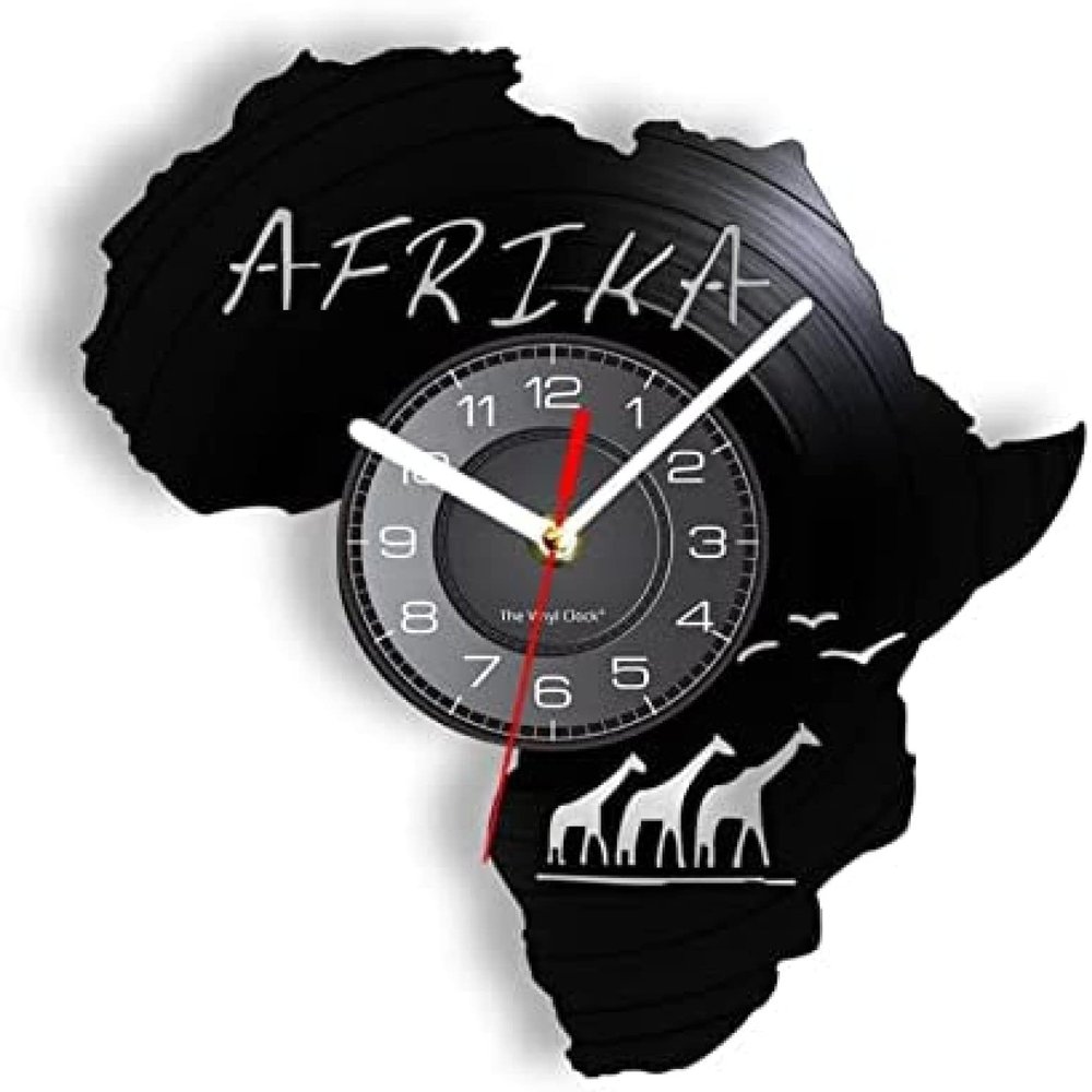 12 Inch Wall Clock Africa Animals Wildlife Nature Giraffe Vinyl Wall Clock Art Nursery Wall Decor Hanging Vinyl Record Time Clock Unique Gift