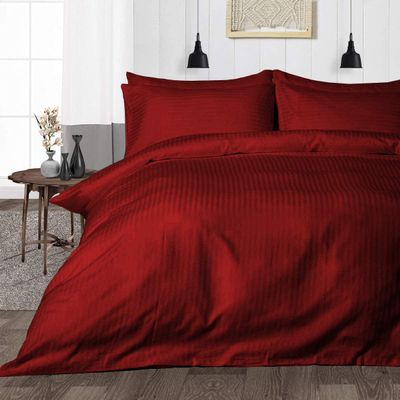 British Linen's - 100% Egyptian Cotton Duvet Cover Set, 3 Piece Luxury Soft Comforter Bedding Set with Zipper Closure & 400 Thread Count Quilt Cover Sets - Burgundy Stripe, Eastern King.