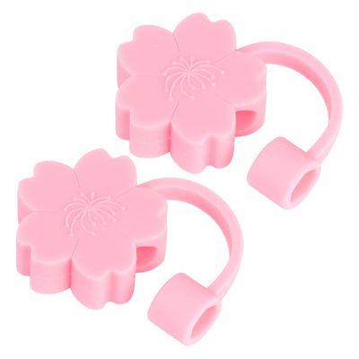 2 Pcs Straw Covers Silicone Straw Caps Lids for Home Office (Pink)