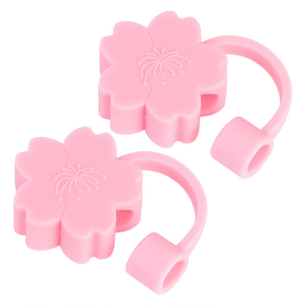 2 Pcs Straw Covers Silicone Straw Caps Lids for Home Office (Pink)