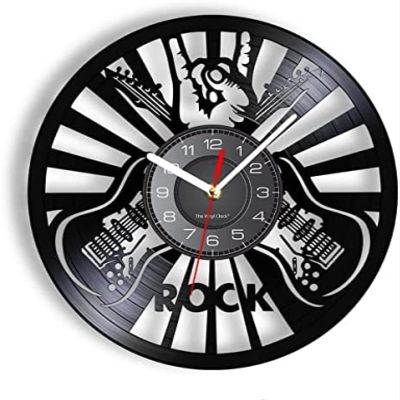 12 Inch Wall Clock Rock Hand Sign Wall Art Wall Clock Music Room Wall Decor Vinyl Record Clock Rock Music Lover Guitar Players Gift Guitar Ornament