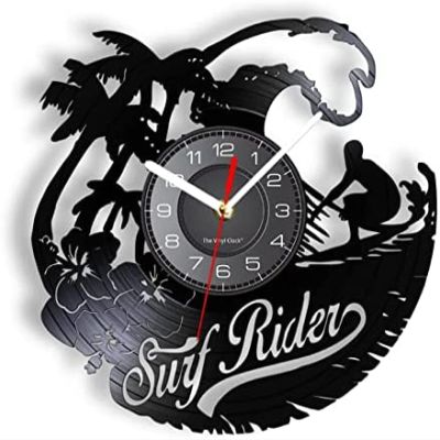 12 Inch Wall Clock Vinyl LP Record Wall Clock Surfboard Summer Coastal Surf Beach Craft Disk Decor Cool Watch