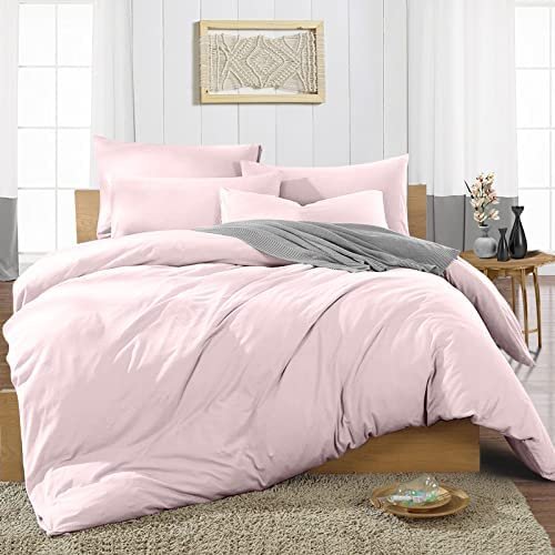 British Linen's - 100% Egyptian Cotton Duvet Cover Set, 3 Piece Luxury Soft Comforter Bedding Set with Zipper Closure & 400 Thread Count Quilt Cover Sets - Pink Solid, Twin.