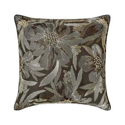 The HomeCentric Decorative Grey 16"x16" (40x40 cm) Throw Pillows, Wool Embroidery & Pearl Throw Pillows for Couch, Floral Pattern Modern Easter - Alyssa