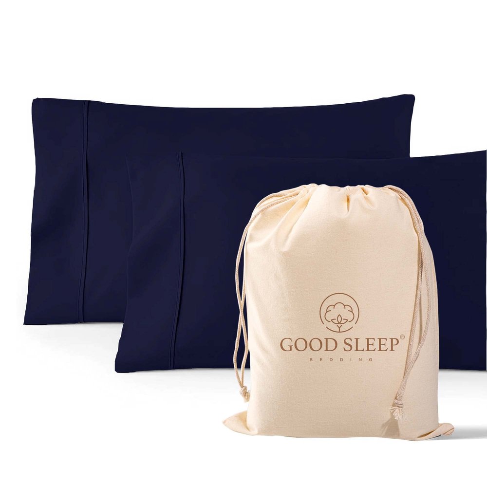 1000 TC Navy Blue Standard Pillowcases Set of 2 100% Egyptian Cotton Pillow Cases with Long Staple Cotton & Sateen Weave, Silky Soft Hotel - Like Bed Pillow Covers for Comfy Sleeping, Snug Fit