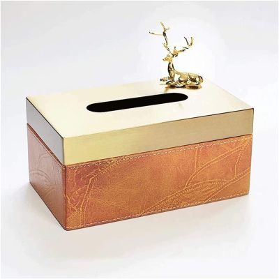 Tissue box High-end Light Luxury Tissue box Metal Leather Simple Tissue box Cover for Home Living Room Dining Table Tissue box Holder Household Tissue box