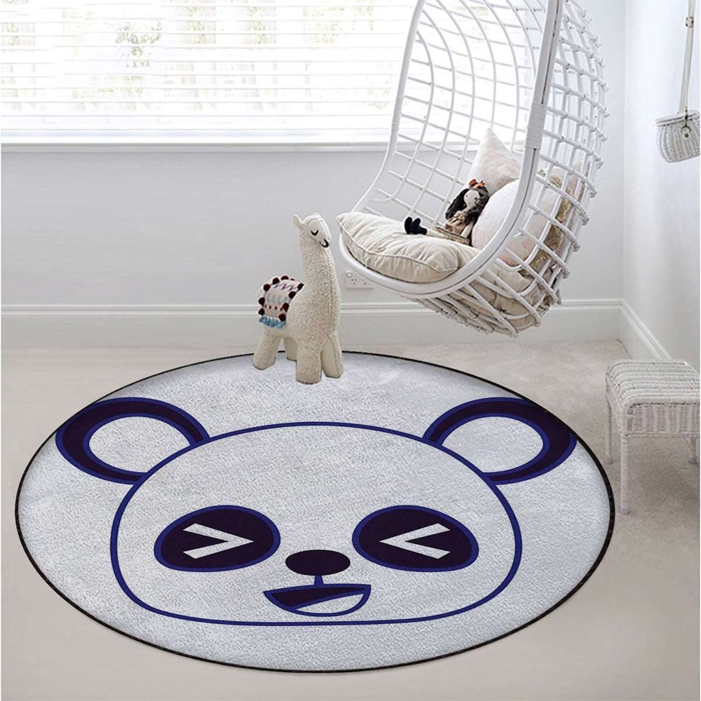 Anime Chair Mat for Hardwood Floor Noise Cancelling Gaming Chair Mat Round Anti-Slip Office Chair Mat for Home Office Gaming Room Cartoon Smiling Panda Animal,White and Black Diameter 43.3 in