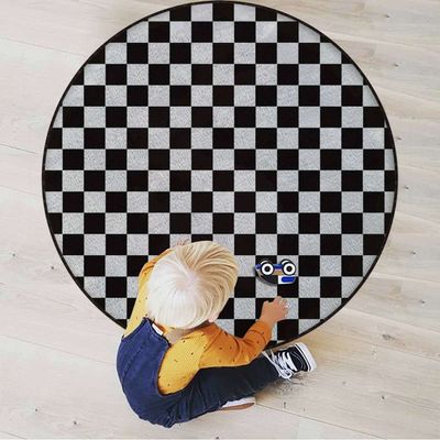 Checkered Gaming Chair Mat Round Floor Mats for Office Chair Computer Gaming Desk Mat for Rolling Chair Non-Slip Gaming Rug Checkers Game Geometric Grid Style,White Charcoal Diameter 47.2 in