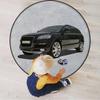 Car Designed Round Carpet Playmat - Play Learn and Have Fun Safely,Crawling Mat, Educational Soft Rug, Shower/Birthday Gift, Cars Classical Retro Vehicle,Black White Grey Diameter 60 in view 1