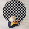 Checkered Gaming Chair Mat Round Floor Mats for Office Chair Computer Gaming Desk Mat for Rolling Chair Non-Slip Gaming Rug Checkers Game Geometric Grid Style,White Charcoal Diameter 43.3 in view 1