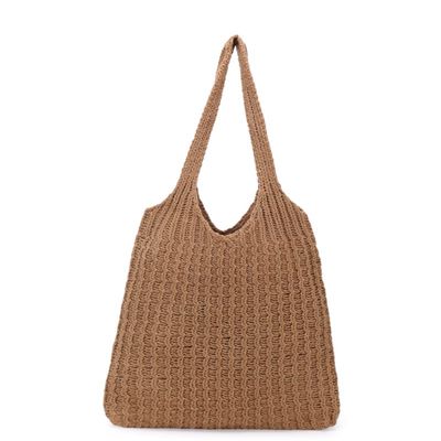 ENBEI Handmade Crochet Shoulder Bag for Women, Foldable and Lightweight Polyester Tote, Stylish & Practical Travel Purse (Sandy brown)