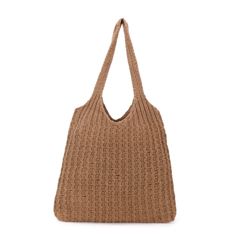 ENBEI Handmade Crochet Shoulder Bag for Women, Foldable and Lightweight Polyester Tote, Stylish & Practical Travel Purse (Sandy brown)