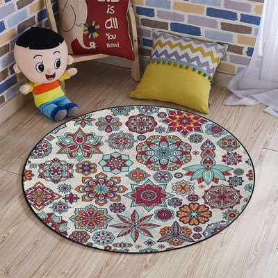 Moroccan Hardwood Floor Gaming Chair Mat Round Floor Mats for Office Chair Desk Chair Anti Slip Floor Protector for Rolling Chair Hippie Vintage Pattern,Cream Maroon Diameter 39.3 in