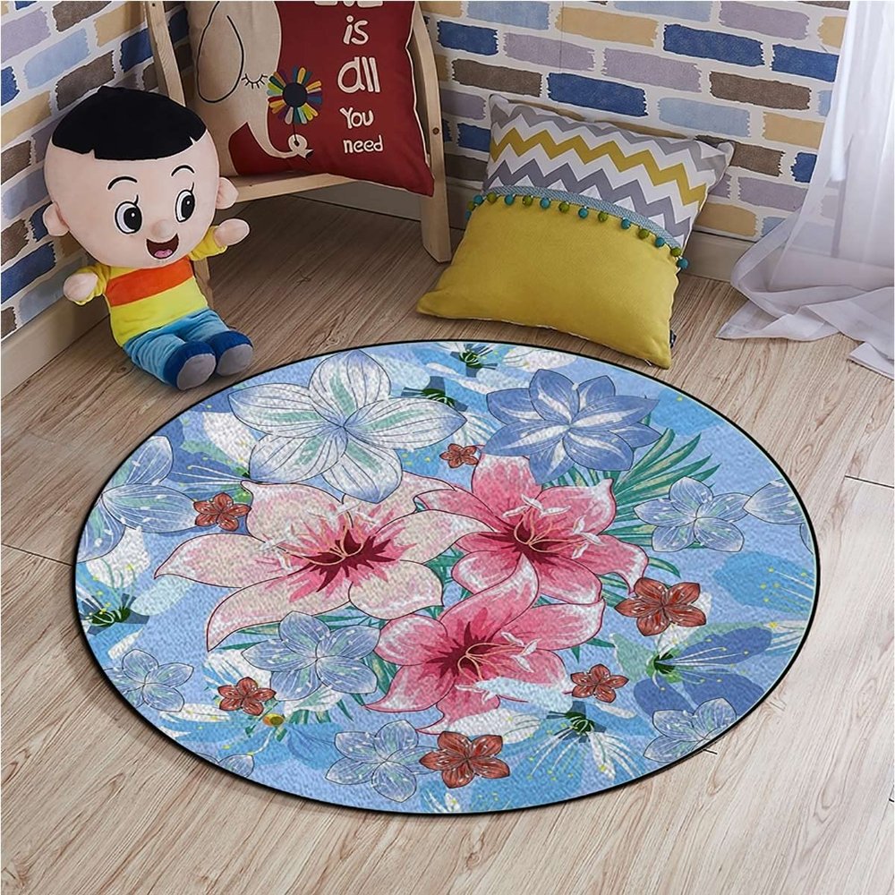 Abstract Round Office Chair Mat for Hardwood Floor Computer Gaming Rolling Chair Mat Floor Protector Mat Desk Rug Modern Romantic Floral Design,Pink Purple Diameter 60 in