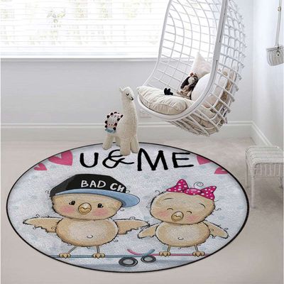 Animals Round Floor Mats for Office Chair Under Computer Desk Floor Protector for Rolling Chairs Non Slip Anti Scratches Cartoon in Love Bears Rose,Multicolor Diameter 60 in