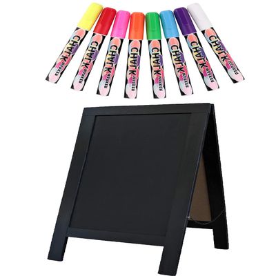 Rustic Whitewash Double Sided Chalkboard with 8Pcs Liquid Chalk Markers, 7.5"*8.6" Tabletop Stand, Small Countertop Chalkboard Easel for Menu, Kitchen, Restaurants, Bar, Wedding and Home Decor (Black)