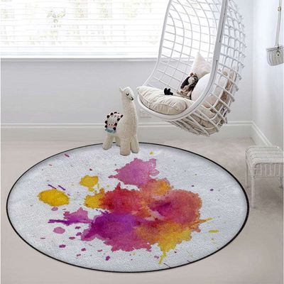 Abstract Round Chair Cushion,Floor mat thickest Chair Cushion, Hardwood Floor Protection mat for Office and Home Computer Chairs, Vibrant Design in Rainbow Colors Stains,Yellow Blue Diameter 47.2 in