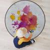 Abstract Round Chair Cushion,Floor mat thickest Chair Cushion, Hardwood Floor Protection mat for Office and Home Computer Chairs, Vibrant Design in Rainbow Colors Stains,Yellow Blue Diameter 47.2 in view 3