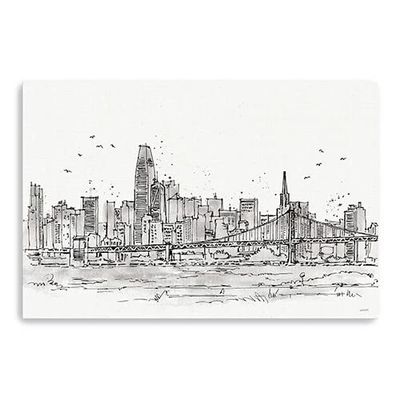 HomeRoots 24" Monochrome City Skyline Sketch Canvas Wall Art