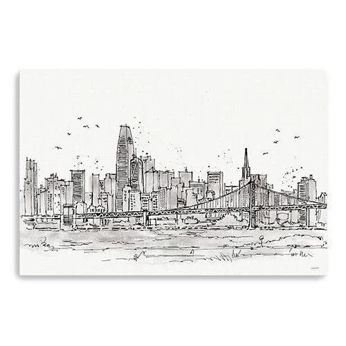 HomeRoots 24" Monochrome City Skyline Sketch Canvas Wall Art