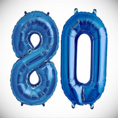 16" 80 Blue Number Balloons 80th Birthday Party Anniversary Foil Balloon Decor Hanging Balloon Bright Color for Wedding Decoration Banner Air Balloon