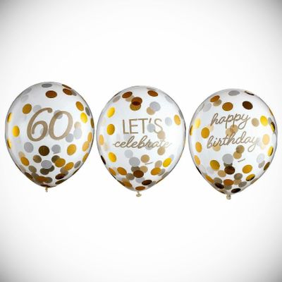 60th Birthday Golden Latex Confetti Balloons (6) Party Supplies Helium Hanging Balloon Bright Color for Wedding Decoration Banner Air Balloon