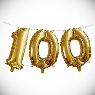 100th Birthday Gold Foil Mylar Balloon Banner (3pc) Party Supplies Hanging Balloon Bright Color for Wedding Decoration Banner Air Balloon