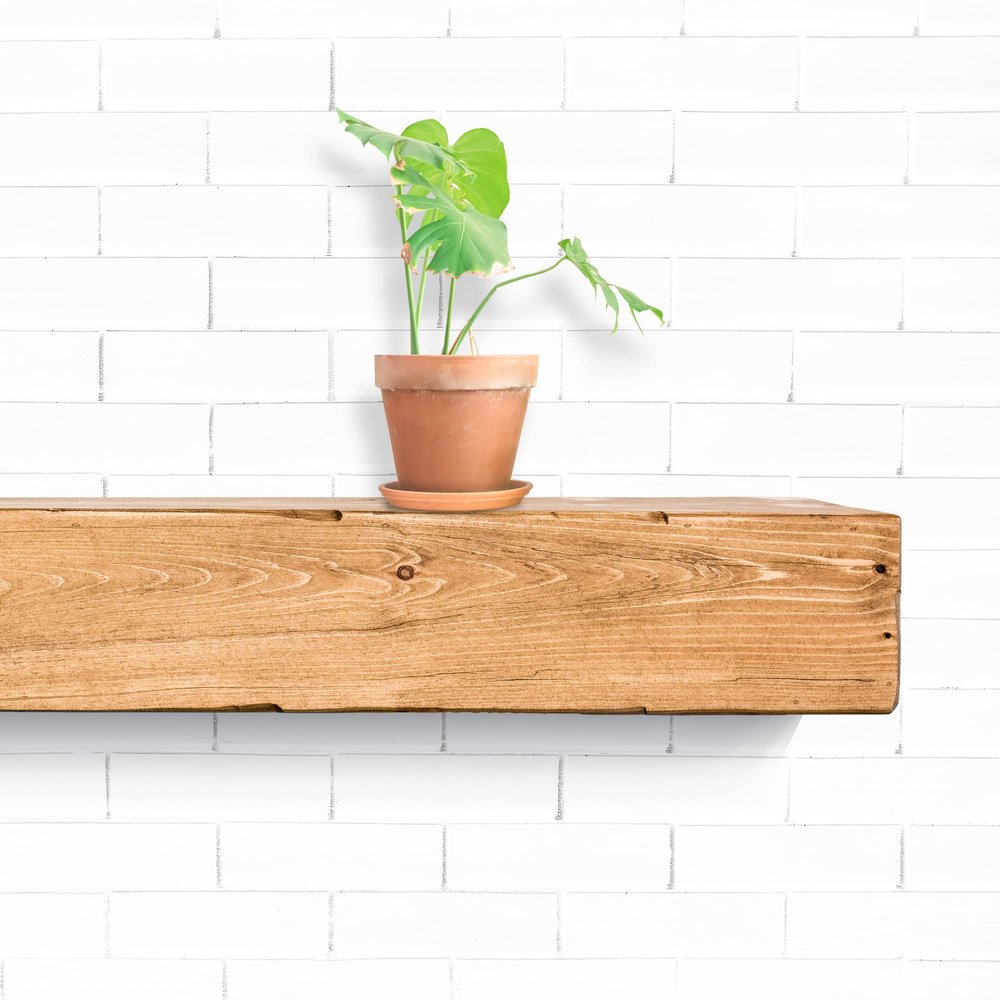 Fireplace Mantel, Rustic, Shelf, Floating Mantle, Real Wood, Beam, URBANDI (Brown, 36'Lx6Hx8D)
