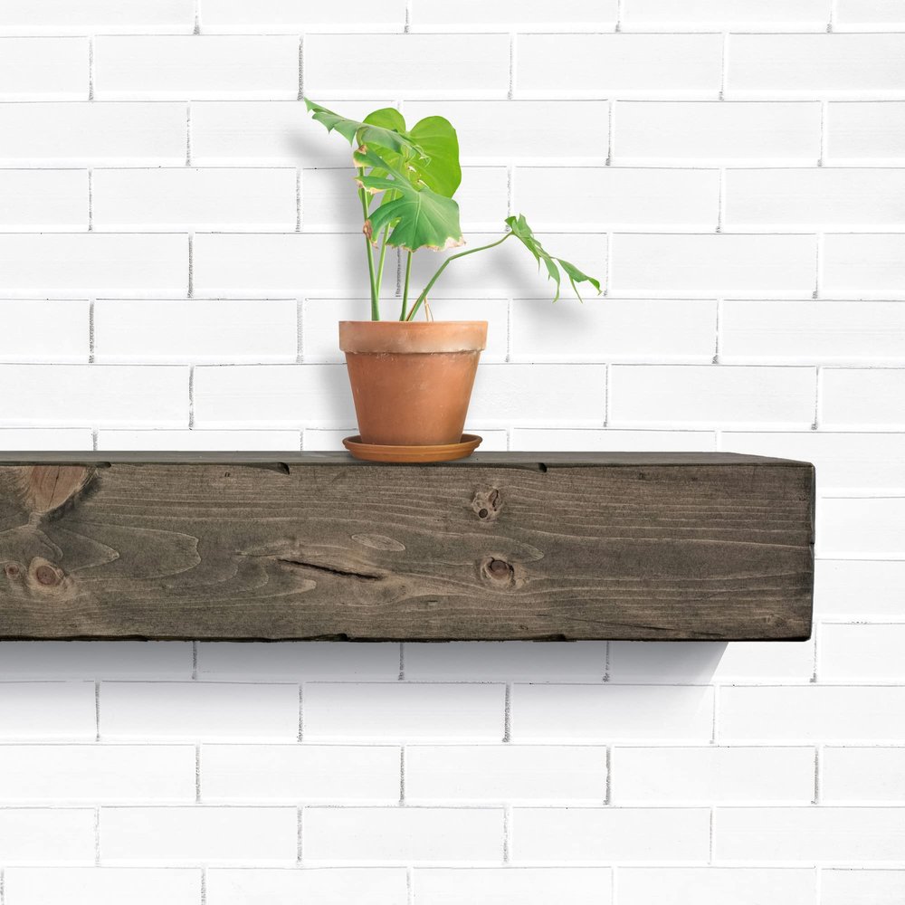 Fireplace Mantel, Rustic, Shelf, Floating Mantle, Real Wood, Beam, URBANDI (Grey, 36Lx6Hx8D)
